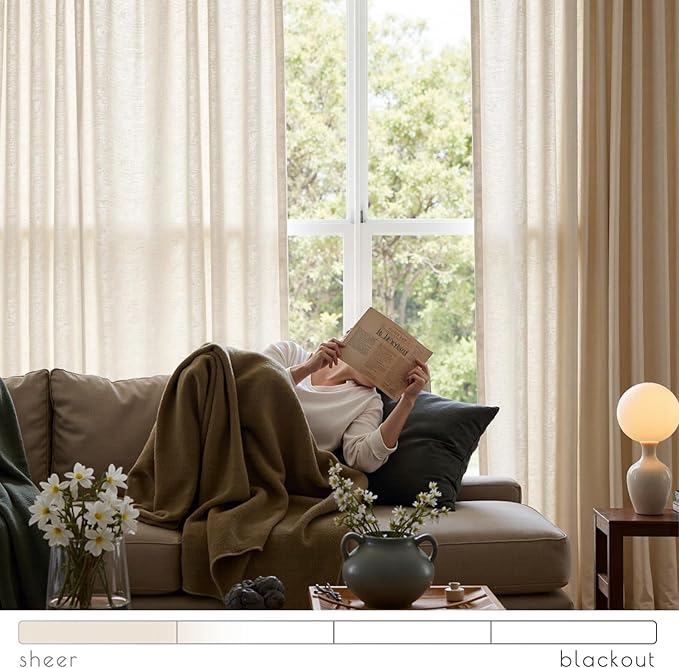 jinchan Ecru Natural Linen Blend Curtains 90 Inches Length for Living Room Divider Sliding Door Farmhouse Rod Pocket Back Tab Light Filtering Drapes Lightweight Curtains for Bedroom 4 Panels