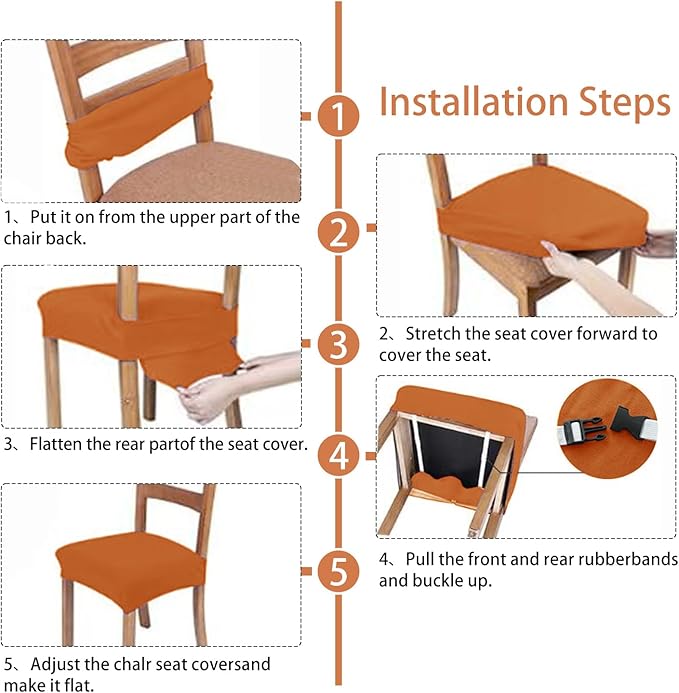 Dining Chair Seat Covers Set of 4, Stretch Velvet Chair Seat Slipcovers Protector, Removable Washable Kitchen Chair Covers for Dining Room Chairs (Set of 4, Orange)