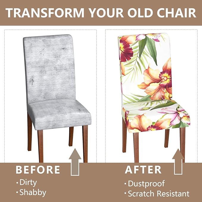 Stretch Dining Chair Covers Set of 2,Floral Print Chair Covers,Soft Removable Washable,Pet Friendly Furniture Protector,Universal Chair Slipcovers for Home, Kitchen,Ceremony Dining Room Seat