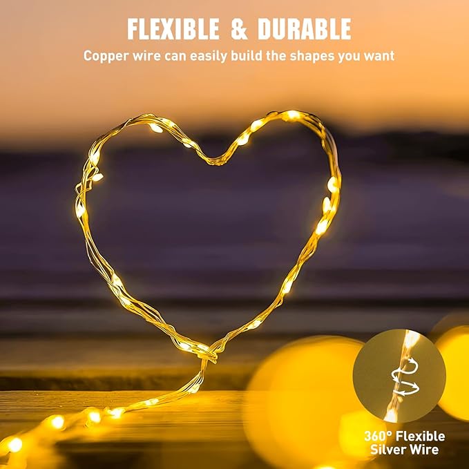 JMEXSUSS 4 Pack 50 LED Christmas Fairy Lights Battery Operated, 16ft Warm White Fairy Lights for Bedroom Wedding Patio Party DIY Mason Jar Decorations