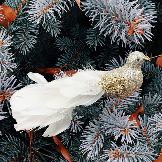 Yolococa Champagne Christmas Tree Decoration Birds,10x2x2 inches,2pcs