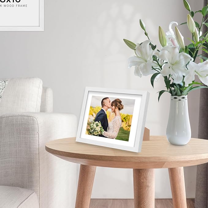 puthiac Picture Frame, White 8x10, Natural Solid Wood, 1 Pack