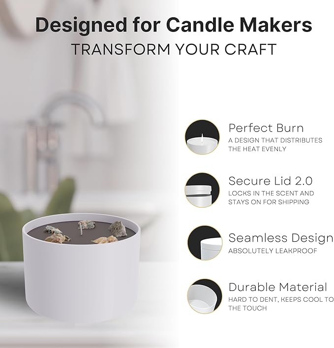 True Candle Tins for Making Candles - 24 Pack of 8 oz White Candle Containers Bulk - Empty tins with lids for Candles - Premium Metal Jars, DIY Vessels | Painted Outside and Inside | Matte White