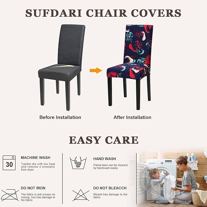 Sufdari Dining Chair Covers,Kitchen Chair Cover,Parsons Chair Slipcover,Spandex Chair Protectors for Dining Room Stretch Chairs Cover Set of 6 -Black Khaki