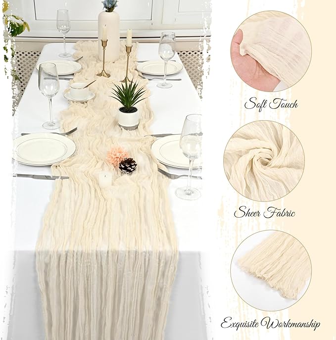 15 Pack Ivory Cheesecloth Table Runner 17 x 108 Inch Fall Thanksgiving Boho Rustic Farmhouse Gauze Cheese Cloth Runner for Wedding Party Baby Shower Home Decor Holiday Decorations