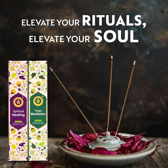Incense Sticks Gift Pack – 6 Fragrances x 20 Sticks Each, Hand Rolled Insents with Incense Holder – Nag Champa Spiritual Healing Yogic Meditation Mountain Rose Reiki Chakra 7 Chakras