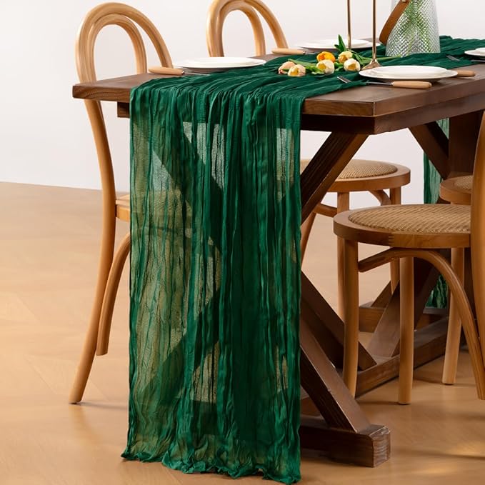 Christmas Emerald Green Cheesecloth Table Runner 1pcs Dark Green Table Runner 22×120 inch 10FT Home Decor for Farmhouse Wedding Baby Shower Birthday Party Ceremony