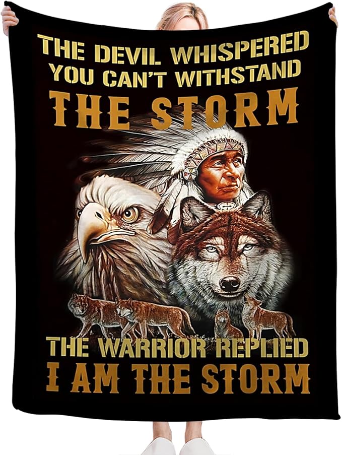 Tijuboni Native American Throw Blanket Indian Wolf Eagle Gifts for Women Men Girls Boys Kids Adults Soft Flannel Fleece Blanket for Couch Sofa Bed Home Decor 60"x80"