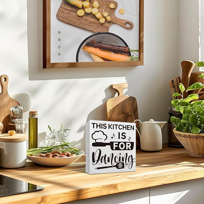 Funny Kitchen Decor, This Kitchen is for Dancing Sign, Decorative Signs and Plaques, White Wooden Box Sign, Shelf Decoration, Modern Farmhouse Home Decor, Housewarming Decors