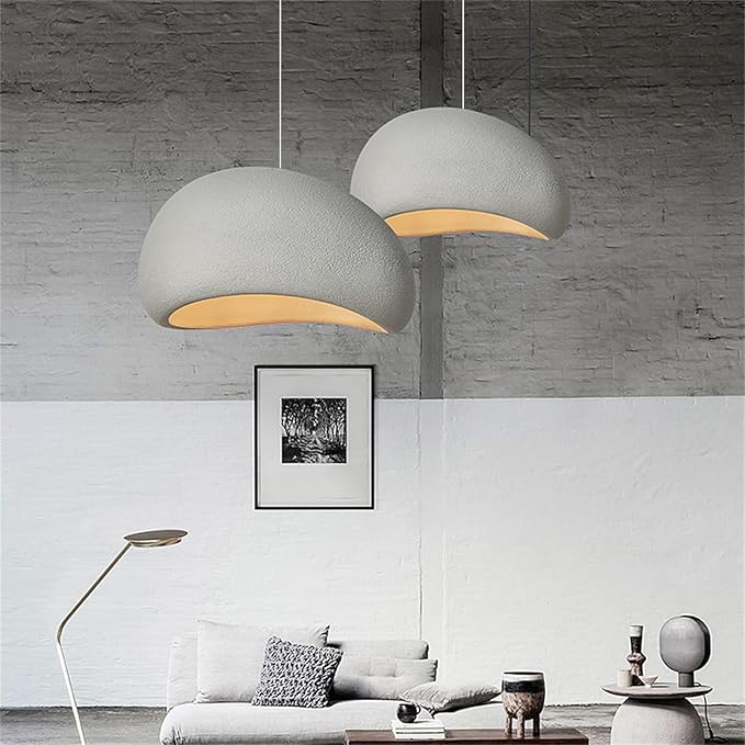 JAYMP 50cm Wabi Sabi Pendant Light for Dining Room Kitchen Island Hallway Restaurant Modern Hanging Lamp E26 Base Japanese Style Bird Nest Shape Lighting Fixture (Matte White, B Shape, 50cm/19.7in)