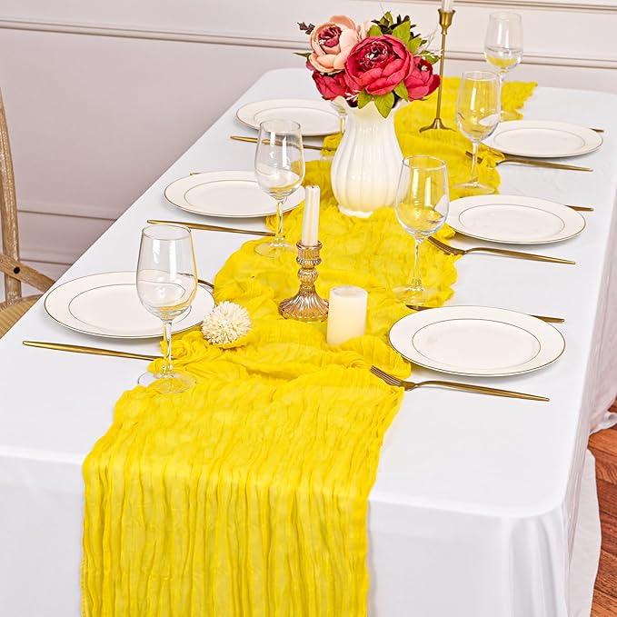 12 Pack Yellow Cheesecloth Table Runner,10FT Gauze Boho Table Runner 20x120inch Rustic Sheer Cheese Cloth Table Runner for Wedding Party Bridal Shower Table Thanksgiving Christmas Decoration