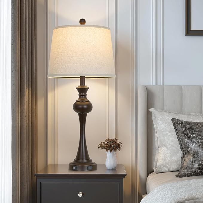 Touch Table Lamps Set of 2, 28.75" Tall Bedside Lamps with USB C+A Ports, 3-Way Dimmable Table Lamp, Nightstand lamps for Bedroom, Living Room, Office, Brown Lamps with Beige Lampshade, Bulbs Included