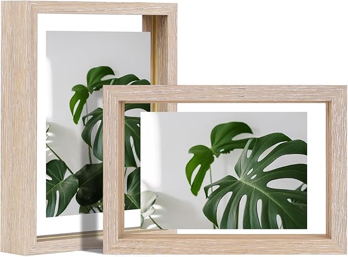 Egofine 4x6 Floating Frames Set of 2, Double Plexiglass Picture Frame, Made of Solid Wood Display Any Size Photo up to 4x6, Wall Mount or Tabletop Standing, Rose Pink