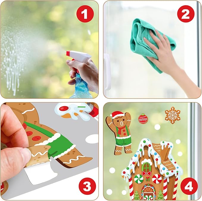 9 Sheets Christmas Gingerbread Man Window Clings Candy House Window Decorations Stickers Merry Christmas Door Seasons Decals for Holiday Xmas Home Kitchen Living Room(Gingerbread)
