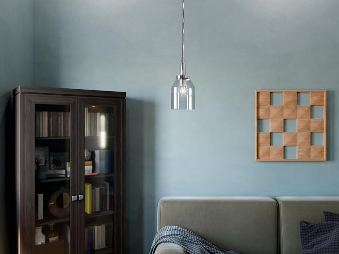 Kichler Madden 1-Light Mini Pendant with Clear Glass in Chrome, Sloped Ceiling Compatible, for Bathroom or Kitchen (15" x 7"), 52725CH