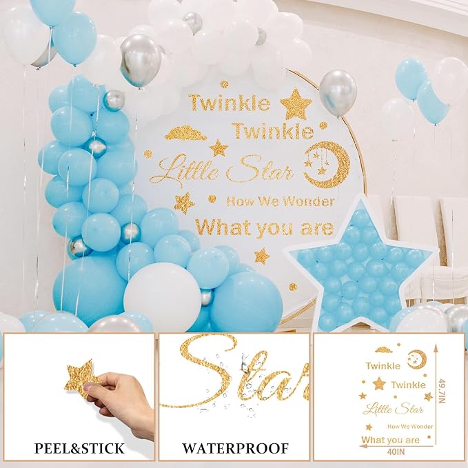 Baby Shower Decorations Star Sign, Welcome Baby Sign Wall Decals Stickers, Twinkle Twinkle Little Star Gender Reveal Party Decor for Arch Backdrop, Gender Reveal Pregnancy Party Supplies
