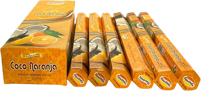 Govinda Incense - 120 Incense Sticks, Premium Incense, Masala Coated (Coconut Orange)