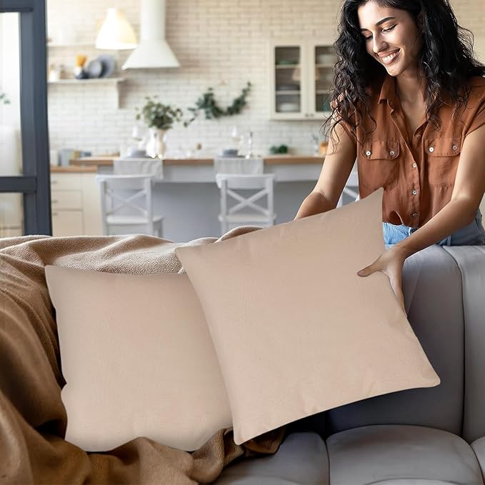 Covers & All Premium Square Throw Pillow Inserts with Covers Set of 4, 28 x 28 Inches Beige, Decorative Cushions for Couch Sofa Home Decor Office Travel UV Resistant Waterproof Soft Cushions Pillows