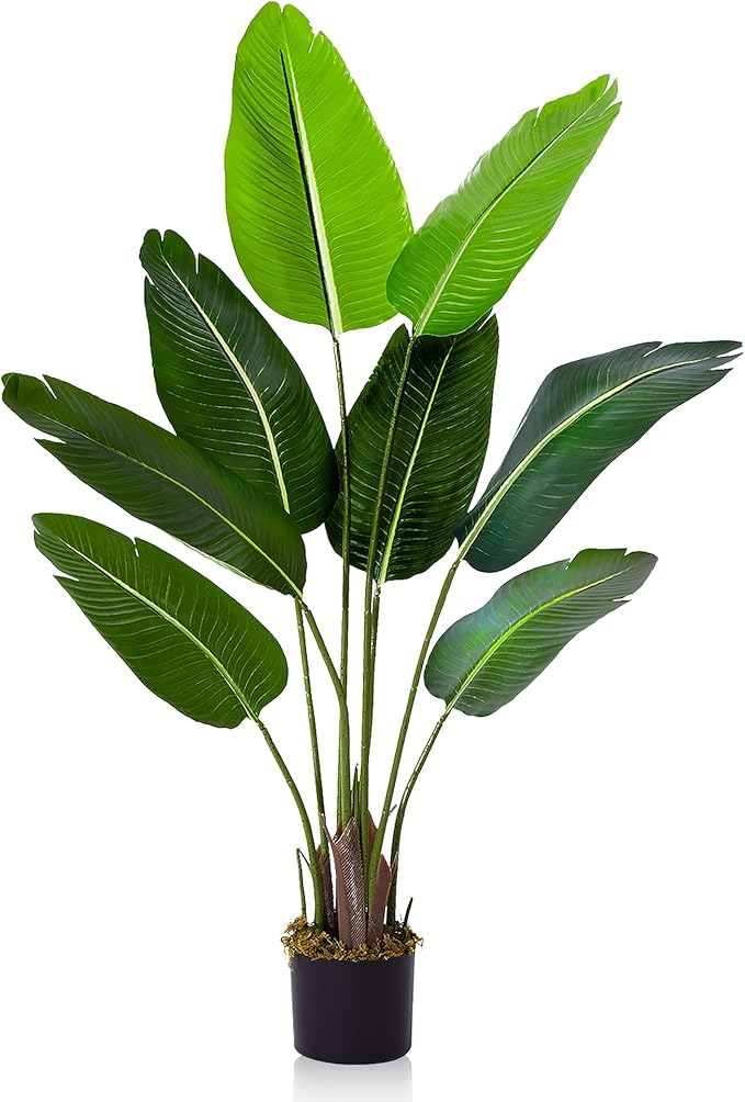 4 Ft Bird of Paradise Artificial Plant, Artificial Tree Faux Tropical Plant Palm Tree with Leaves Trunks Indoor Outdoor Faux Banana Leaf Tree for Home Decor Living Room Office