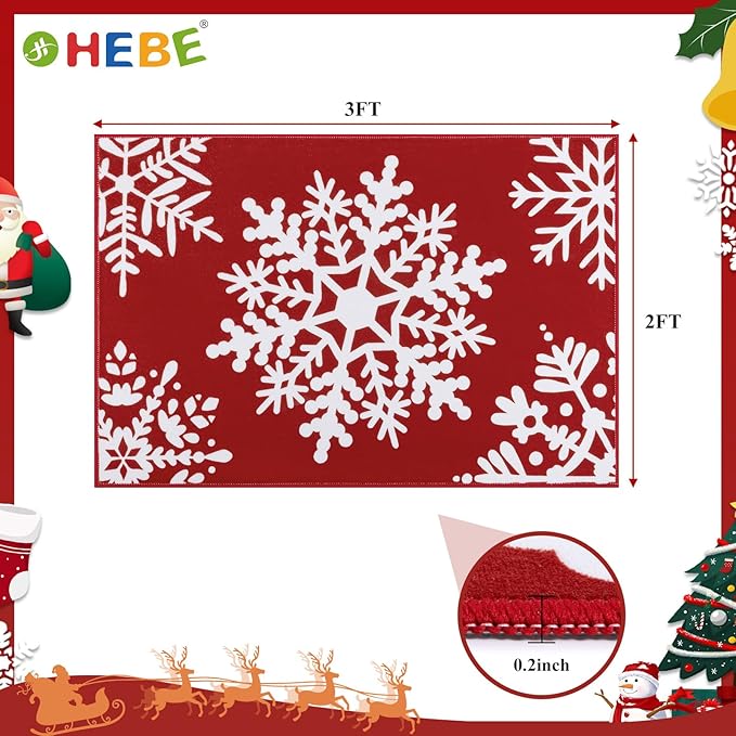 HEBE Christmas Area Rug - 2'x3' Non Slip Boho Red Snow Rugs for Living Room, Washable Soft Area Rugs for Bedroom Christmas Low Pile Indoor Floor Carpet for Entryway Xmas Holiday Decor