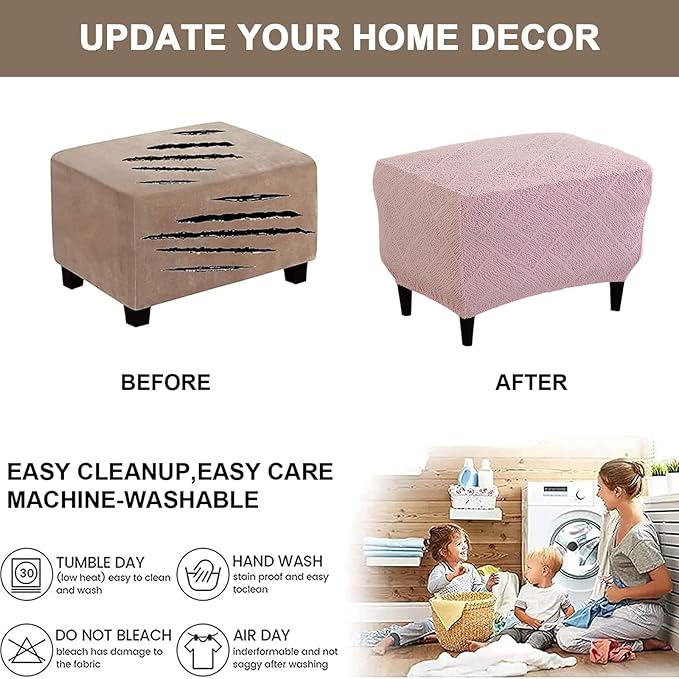 Eco-Ancheng Ottoman Cover Stretch Rectangle Footrest Stool Covers Storage Ottoman Slipcover Ottoman Bench Covers Slip Cover for Foot Stool Footstool Protector with Nonslip Elastic Bottom (06,X-Large)