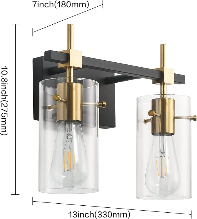 SOLFART Vintage Vanity Light Fixtures Wall Light for Bathroom Over Mirror Light with Glass Shade Light Fixtures (2 Lights-Exclude Bulb)