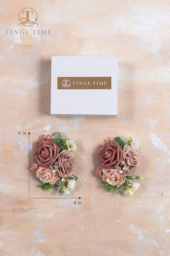 TINGE TIME Artificial Shoulder Corsages Flowers, Set of 2, Mother of The Bride Floral Corsage for Wedding Ceremony Anniversary Formal Dinner Party (Dusty Rose)