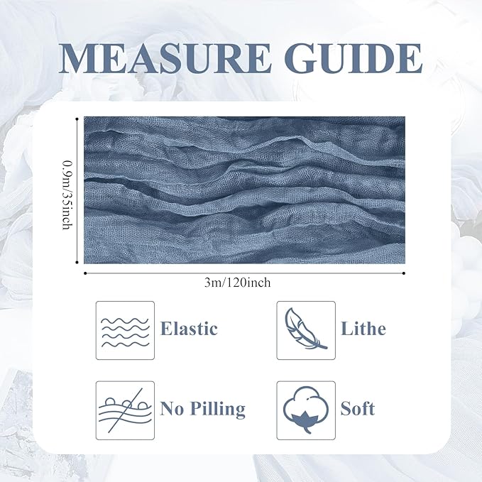 Asee'm 6pcs Cheesecloth Table Runner 120 Inches Long Dusty Blue Boho Gauze Cheese Cloth Runner 10FT Rustic Sheer Table Runners for Christmas Wedding Party Baby Shower Spring Easter Decoration