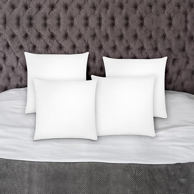Covers & All Premium Square Throw Pillow Inserts with Covers Set of 4, 16 x16 Inches White, Decorative Cushions for Couch Sofa Home Decor Office Travel UV Resistant Waterproof Soft Cushions Pillows