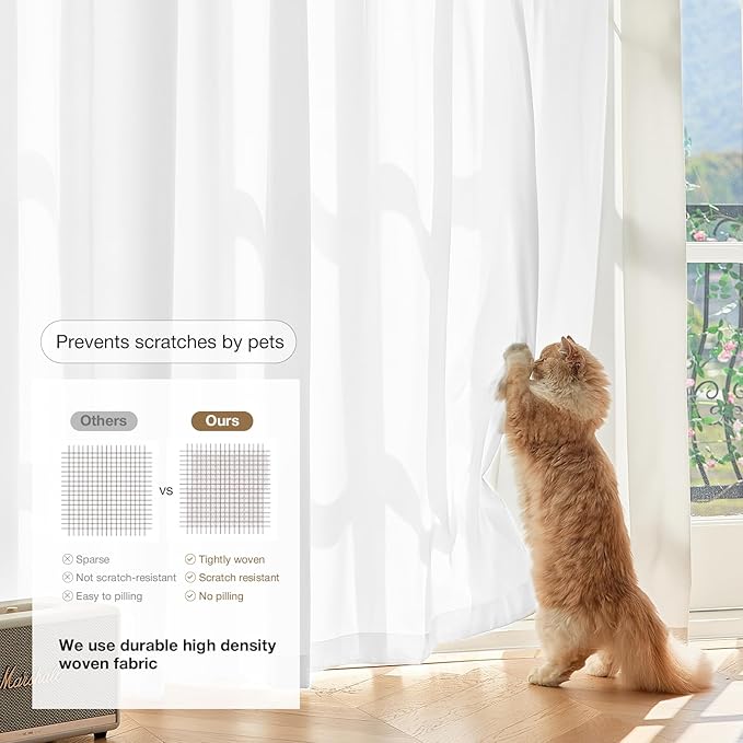 Anmao Non-See-Through Bright White Privacy Semi Sheer Curtains for Living Room 92 Inch Length 2 Panels Set, Light Filtering That Let Light In Rod Pocket Window Drapes for Bedroom, 52W x 92L,Pure White