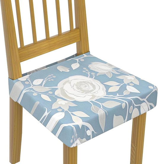 Stretch Dining Chair Seat Covers Set of 6,Dining Chair Slipcovers, Floral Printed Chair Covers,Soft Fabric Washable Upholstered Chair Seat Protector, No Rear Covers for Home Kitchen Dining Room