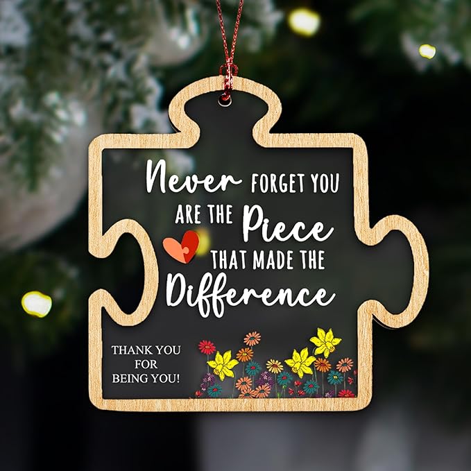 Never Forget You are The Piece That Made The Difference Puzzle Ornament, Thank You Gifts for Women, Boss, Coworkers, Teacher, Friends, Thank You, Wood and Acrylic Puzzle