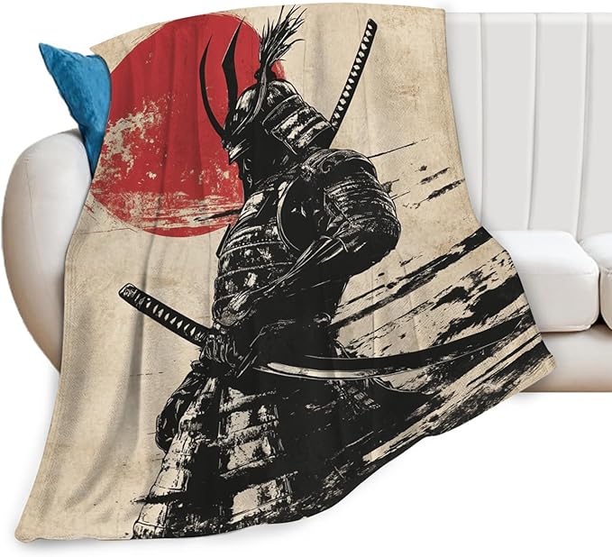 Tijuboni Japanese Samurai Throw Blanket Japanese Warrior Gifts for Men Women Girls Boys Kids Adults Soft Flannel Fleece Blanket for Couch Sofa Bed Home Decor 60"x80"