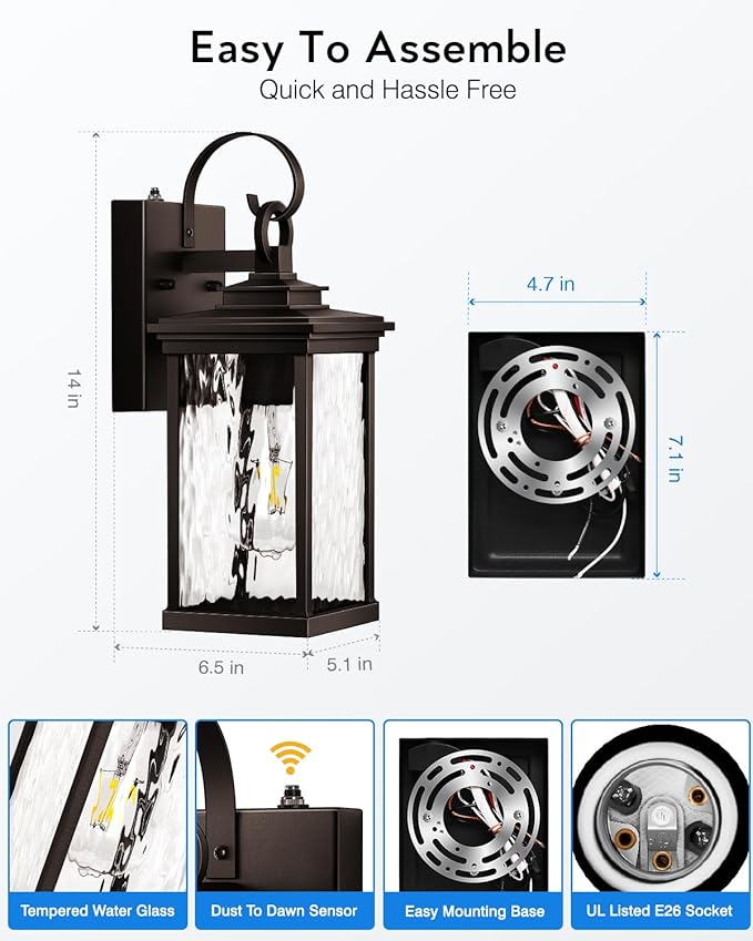VIANIS Dusk to Dawn Outdoor Garage Lighting, Farmhouse Oil Rubbed Bronze Exterior Wall Sconce Lantern, Front Porch Light Fixtures Wall Mount, Anti-Rust Coach Lights for Garage, Outside House Lights