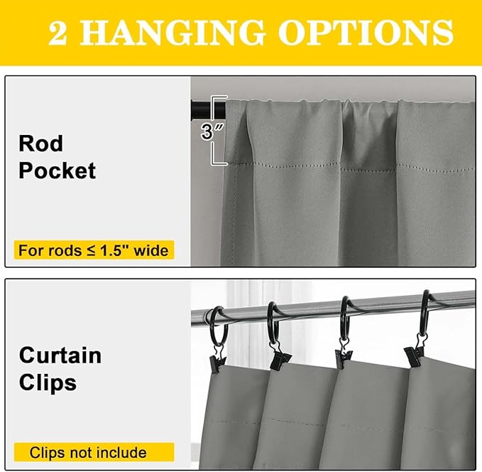 Light Grey Blackout Curtains for Bedroom Living Room 84 Inches Long 2 Panels Set, Soft Solid Thermal Insulated Room Darkening Curtains, Rod Pocket Drape, Light Grey, Each 40" Wx84 L