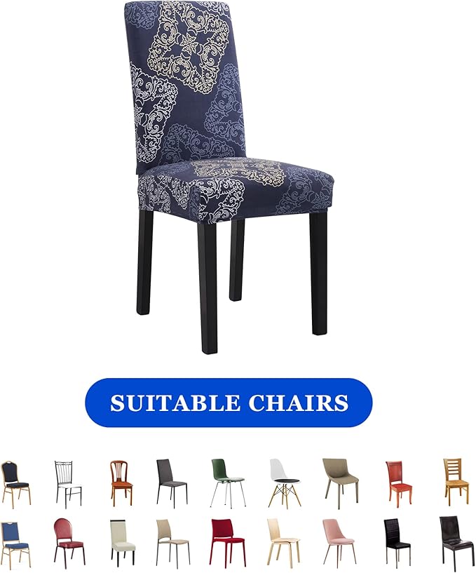 Sufdari Dining Chair Covers,Kitchen Chair Cover,Parsons Chair Slipcover,Spandex Chair Protectors for Dining Room Stretch Chairs Cover Set of 6 -Blue Geometric