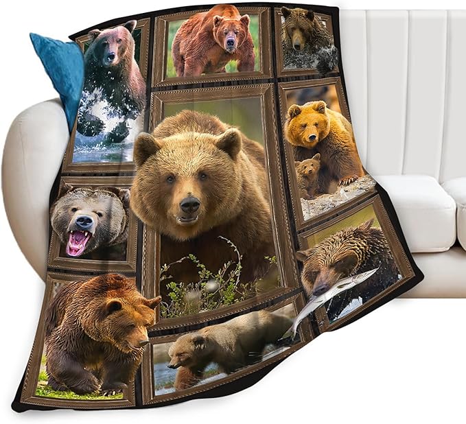 Tijuboni Bear Throw Blanket Bear Gifts for Girls Boys Women Men Kids Adults Soft Flannel Fleece Blanket for Couch Sofa Bed Home Decor 60"x80"