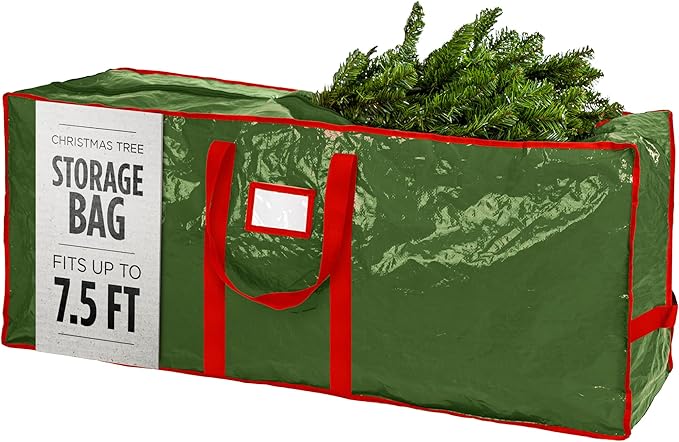 Christmas Tree Storage Bag - Stores 7.5 Foot Artificial Xmas Holiday Tree, Durable Waterproof Material, Zippered Bag, Carry Handles, Protects Against Dust, Insects and Moisture (Green)
