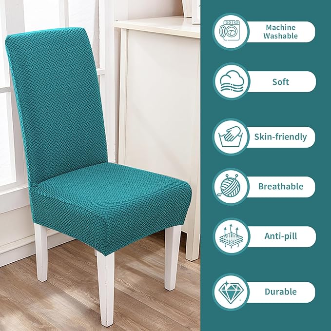 Parsons Dining Chair Cover, Detachable Sofa Chair Cover, Retractable Chair Cover (4, Peacock Blue)