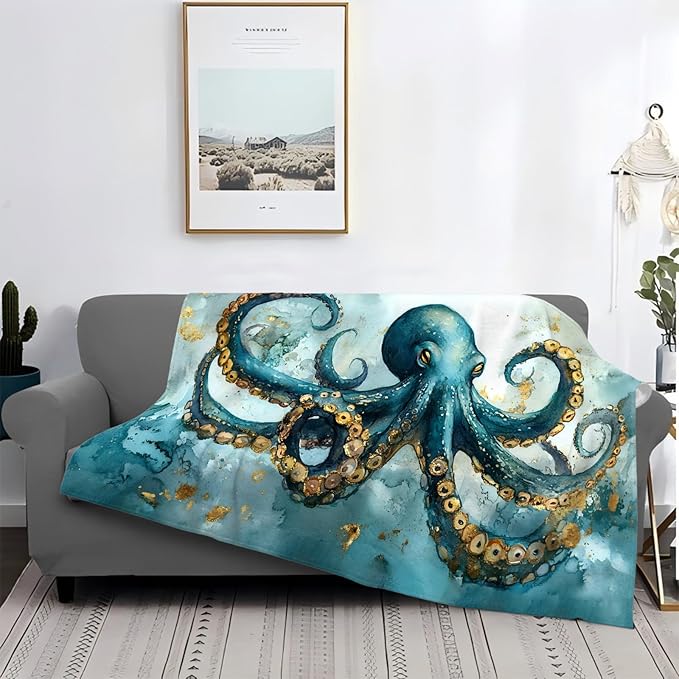 Tijuboni Octopus Throw Blanket Ocean Gifts for Girls Boys Women Men Kids Adults Soft Flannel Fleece Blanket for Couch Sofa Bed Home Decor 60"x80"