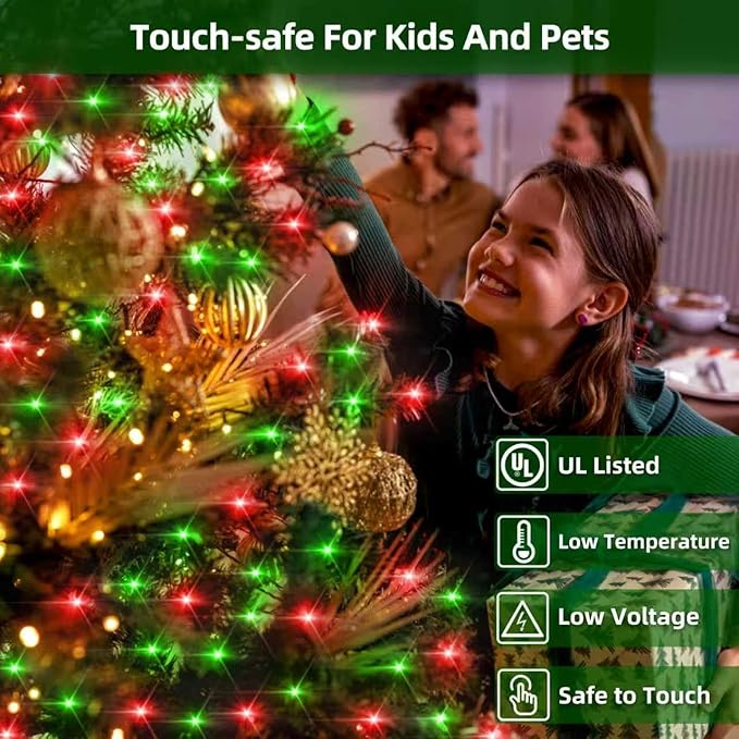 1500LED Christmas Lights Outdoor Use, 470ft 12 Modes Red and Green LED String Lights with Timer Dimmable, Waterproof Christmas Tree Lights for Xmas Patio Yard Fence Balcony Garden Party Decor