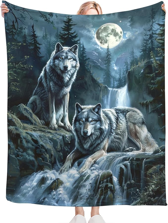 Tijuboni Wolf Throw Blanket Wolf Gifts for Girls Boys Women Men Kids Adults Soft Flannel Fleece Blanket for Couch Sofa Bed Home Decor 50"x60"