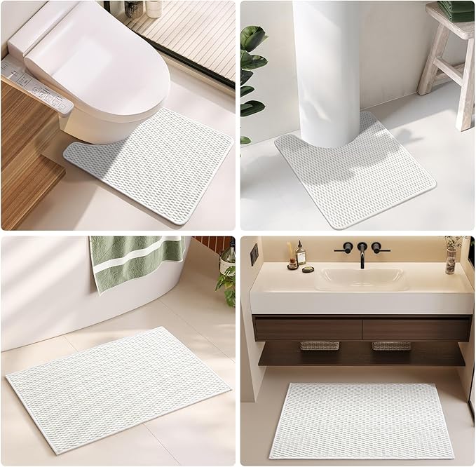 Bathroom Runner Rugs, Long Bath Mat Runner Washable Thin Quick Dry Low Pile Bathroom Runner Rugs Non Slip, White 24"x70"