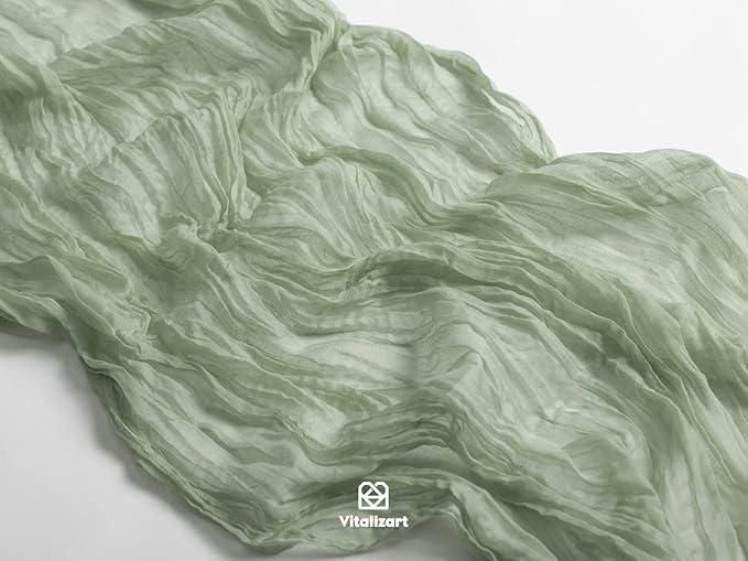 Vitalizart Cheesecloth Table Runner 10ft Gauze Boho Rustic Sage Green Cheese Cloth Table Runner for Wedding Bridal Shower Fall Thanskgiving Decoration 120 Inches