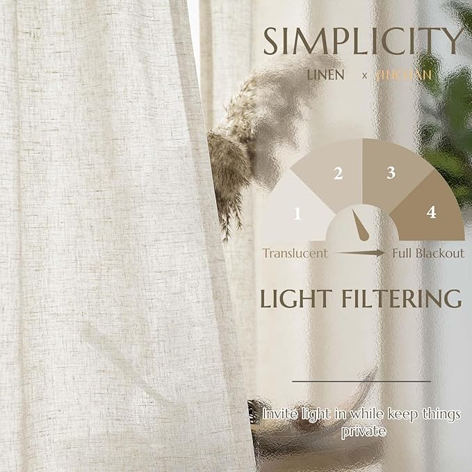 jinchan Linen Curtains for Living Room Bedroom Light Filtering Semi Sheer Curtains Boho Farmhouse French Country Cottage Core Decor Window Drapes Back Tab 84 Inch Length Tassel Beige