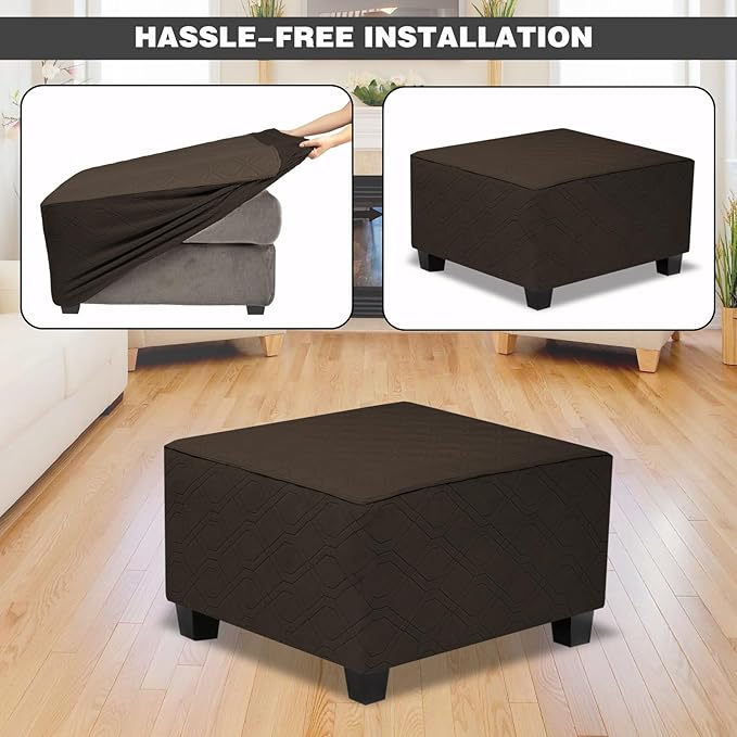 Ottoman Cover Square,Waterproof Square Ottoman Covers Thick Slipcover for Living Room,Washable Storage Footstool Furniture Protector for Dogs,Pets,Chocolate,Large