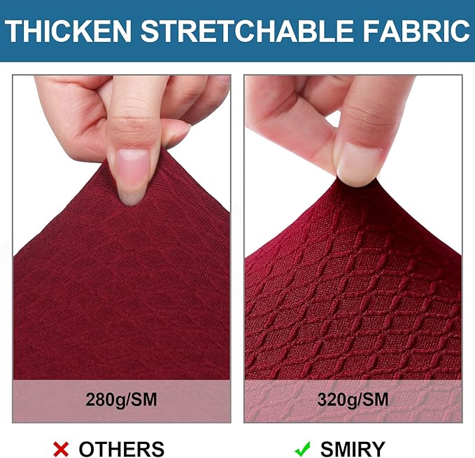 Smiry Waterproof Seat Covers for Dining Room Chairs Set of 4, Stretch Jacquard Removable Washable Chair Seat Slipcovers Protector, No Rear Covers, Wine Red