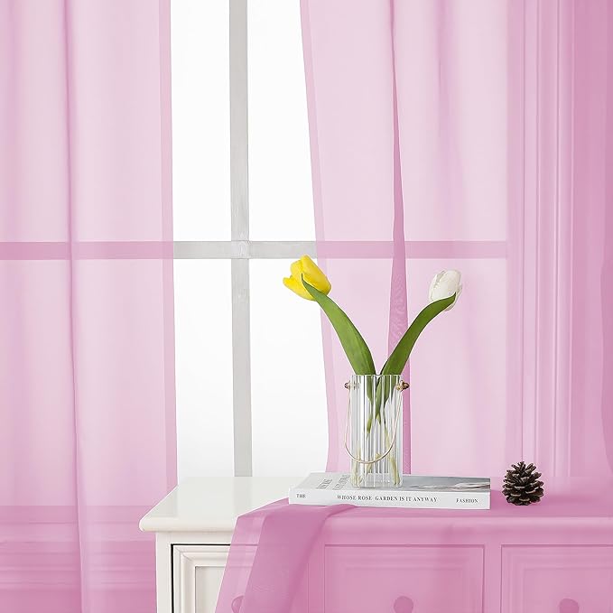 Lecloud Light Pink Sheer Curtains 63 Inch Length 2 Panels Set, Elegant Voile Window Curtains for Bedroom Living Room, Airy Sheer Drapes for Dinning Room with Rod Pocket, Each Panel 42 X 63 Inch