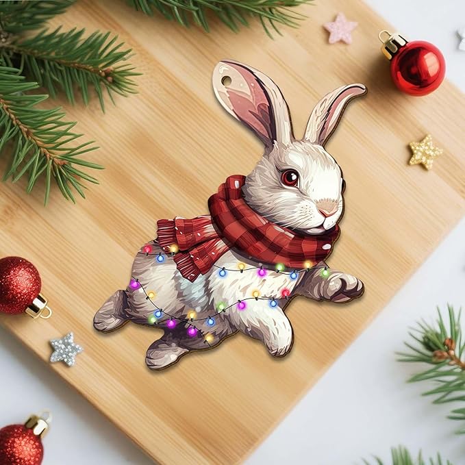 Bunny Christmas Ornament – Cute Rabbit Holiday Tree Decoration with Lights, Farmhouse Winter Keepsake Gift for Animal Lovers 2025