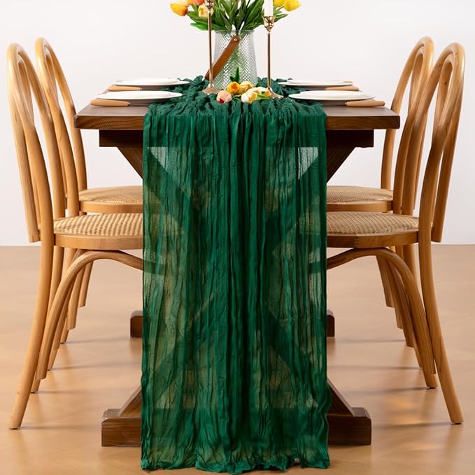 Christmas Emerald Green Cheesecloth Table Runner 1pcs Dark Green Table Runner 22×120 inch 10FT Home Decor for Farmhouse Wedding Baby Shower Birthday Party Ceremony